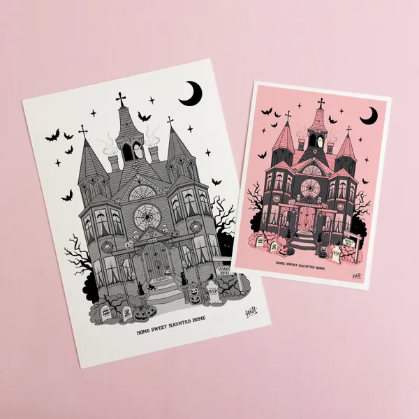 Haunted House Print, gothic home decor, spooky halloween house art print