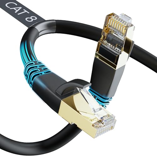 Cat8 Ethernet Cable, Outdoor&Indoor, 6FT Heavy Duty High Speed 26AWG, 2000Mhz with Gold Plated RJ45 Connector, Weatherproof S/FTP UV Resistant for Router, Modem, PC, Gaming, PS5, Xbox - Cat8-6ft