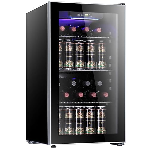 Antarctic Star 26 Bottle 130 Can Wine Cooler/Cabinet Beverage Refrigerator Mini Wine Cellar Beer Soda Clear Glass Door Bar Fridge Quiet Compressor Adjust Temp Freestanding Indoor Use 3.2cu.ft Black - 3.2 Cu. ft - Silver