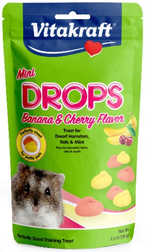 Vitakraft Drops Mini Banana & Cherry Flavor Dwarf Hamster, Rat, and Mouse Treat, 2.5 oz, Multi - 