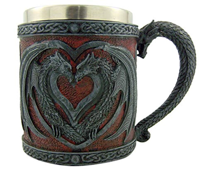 Resin and Brushed Metal Decorative Celtic Dragon Mug, 4 1/4 Inches