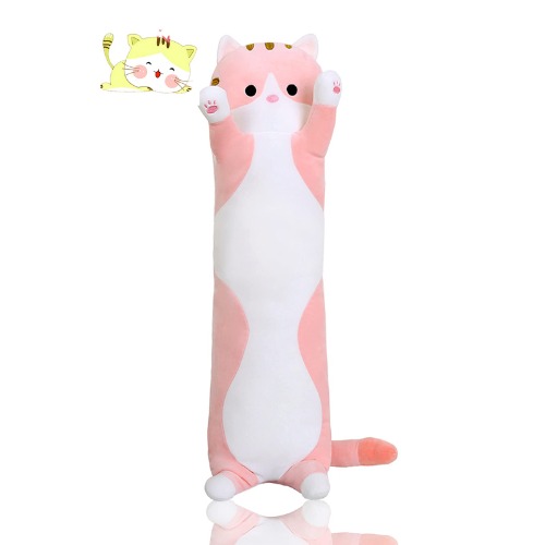 MDXMY Long Cat Plush Pillow Cute Cartoon Cat Stuffed Animals Soft Long Body Pillow Gifts(Pink,19.68inch/50cm) - Pink Cat 19.68inch/50cm