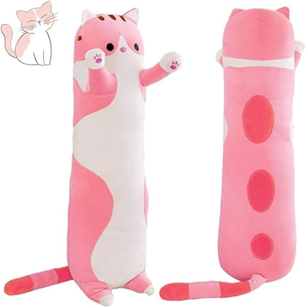 Yeqivo Long Cat Plush Pillow Soft Cat Body Pillow, Long Cat Stuffed Animal Cotton Kitten Sleeping Throw Pillow Gift for Kids Girlfriend(50CM,Pink) - Pink - 50cm/19.6inch