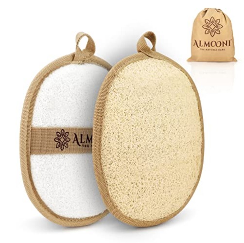 Almooni Natural Loofah Exfoliating Body Scrubber, Made with Natural Egyptian Shower Loofah Sponge, Bath Shower Loofah Sponge for Women and Men, for Face and Body That Gets You Clean - 2 Count (1 Pack)