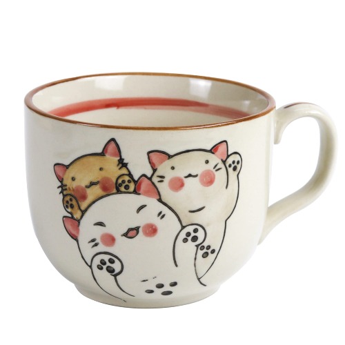 LAKistagu Cat Cute Coffee Mug ceramic Kawaii Tea Cup with Handle Novelty Morning Pottery Milk Latte Mugs. Tazas de cafe Hand-Painted Pattern Unique Birthday Gifts for Women 16oz (Lucky Cat)