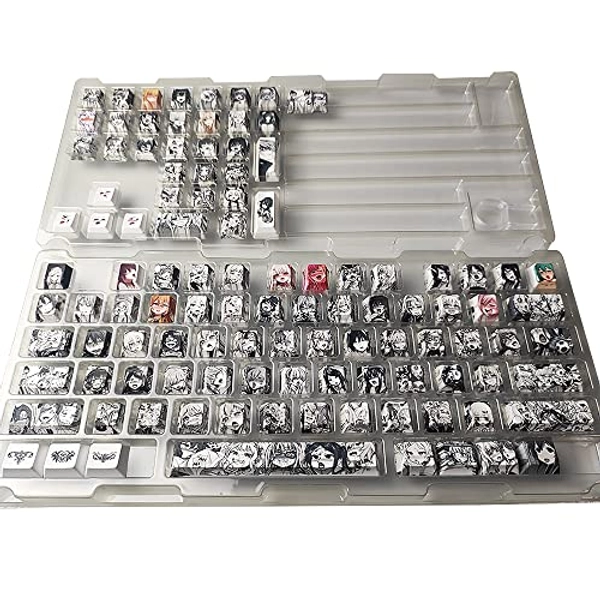 Kooku Backboon 108 PBT Dye Sublimation Ahegao Keycap Anime keycaps for Mechanical Gaming Keyboards (Cherry Switches)(black2)