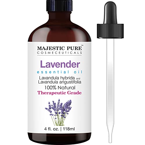 Majestic Pure Lavender Essential Oil with Premium Grade, for Aromatherapy, Massage and Topical uses, 4 fl oz - Lavender - 4 Fl Oz (Pack of 1)