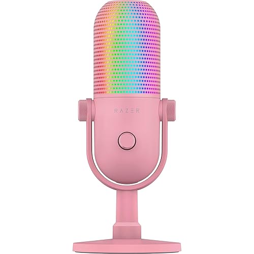 Razer Seiren V3 Chroma RGB USB Microphone: Stream & Game Reactive Lighting - Tap-to-Mute Sensor - Condenser Mic - Digital Gain Limiter & Shock Absorber - PC, Discord, OBS Studio, XSplit - Quartz Pink - Quartz Pink