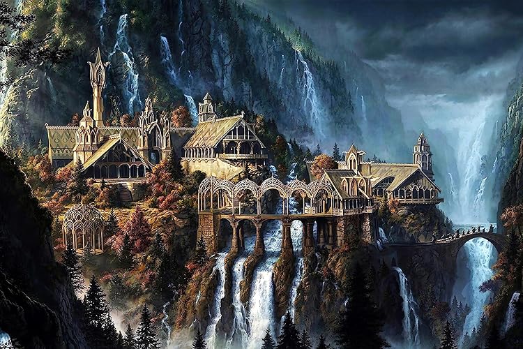 Puzzles for Adults 1000 Pieces,Lord of The Rings Puzzle,Waterfall Town 1000 Piece Puzzle for Adults Artwork Jigsaw Puzzle Family Game Puzzle