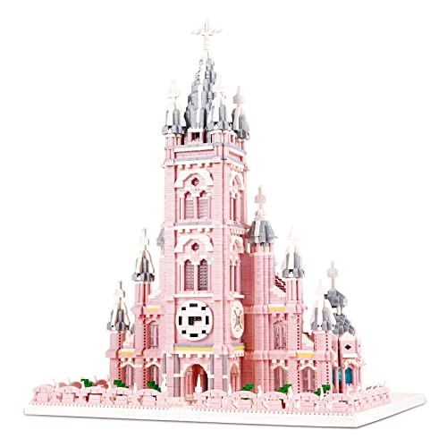 LULUFUN Building Block Set, Pink Church of The Sacred Heart of Jesus Building Toy, Mini Building Blocks Kit for Hobbyists, Gift for Adults and Children, 7017pcs - Pink Church of the Sacred Heart of Jesus