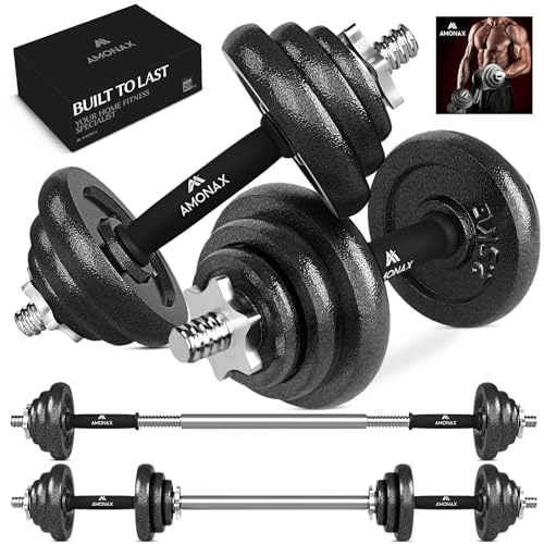 Amonax 20kg 30kg Cast Iron Adjustable Dumbbells Weight Set, Barbell Set Men Women, Strength Training Equipment Home Gym Fitness, Dumbell Pair Hand Weight, Bar Bells Free Weights for Weight Lifting - Black 20KG