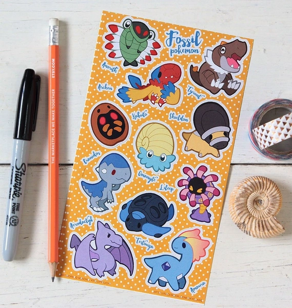 Fossil Pokemon Sticker Sheet