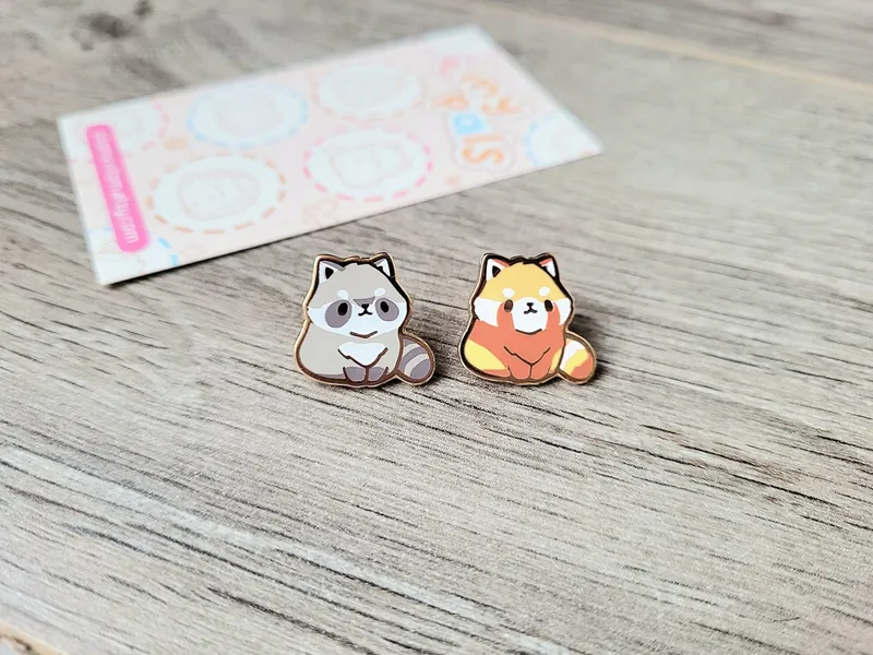 Red Panda & Raccoon 0.65" | Tiny Pals Mini Enamel Pins | Cute Animal Board Filler Adorable Hard Lapel Pin Gold Plated Friend Gift Lover Set
