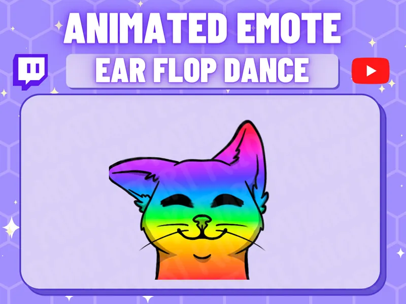 Animated RAVE Cat Ear Flop Emote - Kawaii - Twitch - Discord - Stream - Gaming - Cute - Dance - YouTube - Ready To Use - Furry - Rainbow
