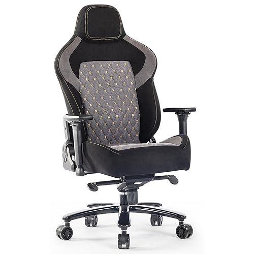 Big and Tall Gaming Chair 440LBS Gaming Chair with Metal Base Memory Foam Lumbar 4D Adjustable Armrest Gaming Chair for Heavy People Ergonomic High-Back Computer Chair - Grey - Fabric