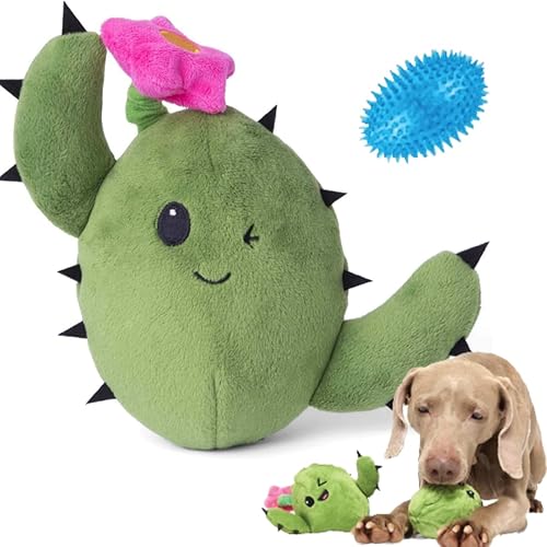 Barkbox 2 in 1 Interactive Plush Dog Toy - Rip and Reveal Toy for Dogs and Puppies - Stimulating Squeaky Pet Toys | Consuela Cactus (Large) - Large