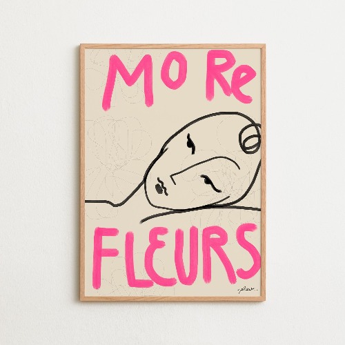 More fleurs pink | 70x100 + Oak Frame 