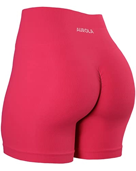 AUROLA Workout Shorts for Women Seamless Scrunch Active Gym High Waist Squat Proof Fitness Short - Small - Raspberry Sorbet