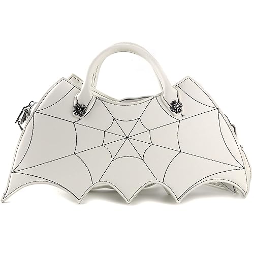 Ondeam Bat wing Shoulder bag,PU Spider Web Crossbody Handbag for Women - A-white