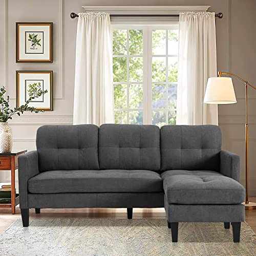 Grepatio Convertible Sectional Sofa Couch, L-Shaped Couch with Modern Linen Fabric for Small Living Room, Apartment and Small Space (Grey) - Grey