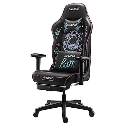 AutoFull C3 Gaming Chair for Adults Ergonomic Office Chair Racing Style Big Tall PC Chair with Footrest and Lumbar Support Pillow,Black - Black