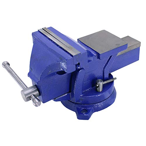 HFS (R) 5" Heavyduty Bench Vise Anvil Forged.360 Swivel Locking Base Desktop Clamp (16LBS), FS Blue Design - 5''