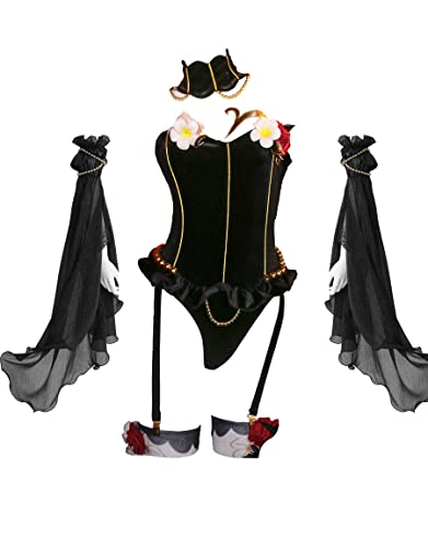 Mobbunny Women Medieval One Piece Bodysuit with Stockings and Tulle Sleeves Velvet Leotard Romper Jumpsuit Cosplay Bodysuit - Small - Black