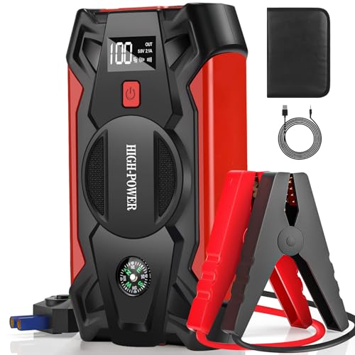 Car Jump Starter, 3000A Portable Car Battery Charger for Up to 8.5L Gas & 8.0L Diesel Engines, 12V Car Jump Box with 4 Modes Flashlight, Power Bank Function, Smart Jumper Cables - RED