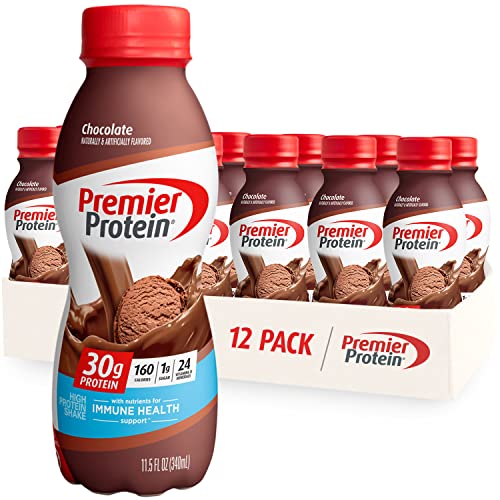 Premier Protein Shake, Chocolate, 30g Protein 1g Sugar 24 Vitamins Minerals Nutrients to Support Immune Health, 11.5 fl oz (Pack of 12) - Chocolate - 11.5 Fl Oz (Pack of 12)