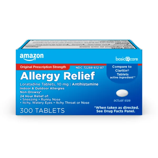 Amazon Basic Care Allergy Relief Loratadine Tablets 10 mg, Antihistamine, Allergy Medicine for 24 Hour Allergy Relief, 300 Count - Tablets 300 Count (Pack of 1)