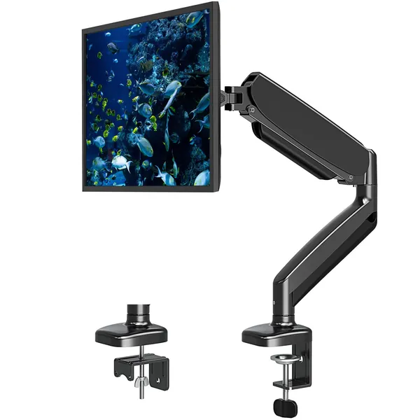 MOUNT PRO Single Monitor Desk Mount - Articulating Gas Spring Monitor Arm, Removable VESA Mount Desk Stand with Clamp and Grommet Base - Fits 13 to 32 Inch LCD Computer Monitors, VESA 75x75, 100x100 - single monitor