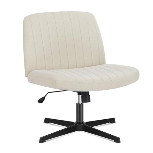 Sweetcrispy Office Chair No Wheels - Armless Desk Chair No Wheels Cross Legged Office Chair Wide Swivel Home Office Desk Chairs - Beige - Office Chair