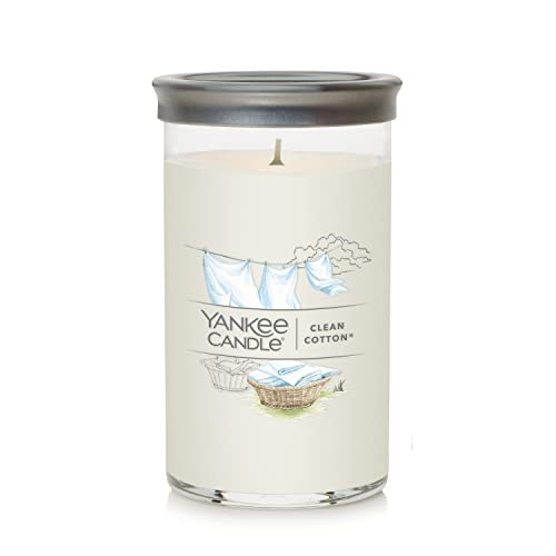 Yankee Candle Clean Cotton Signature Medium Pillar Candle, 14.25oz, White - Clean Cotton® - Signature Medium Pillar
