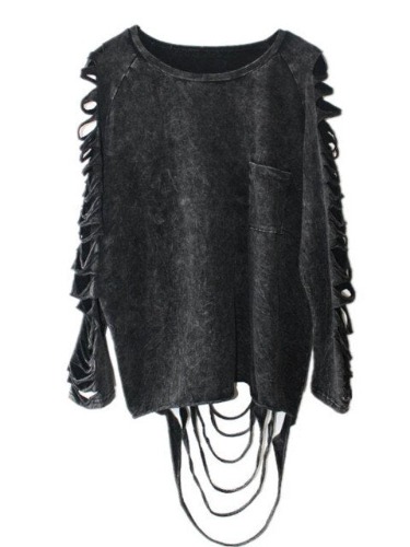 Goth 'Black Heart' Ripped Black Alternative Oversized Top - Black / M
