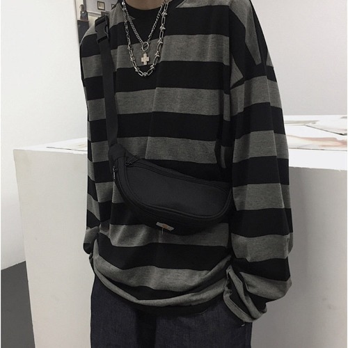 Devil Behind You' Green/Black Grunge Stripe Long Sleeve Top - BLACK / L