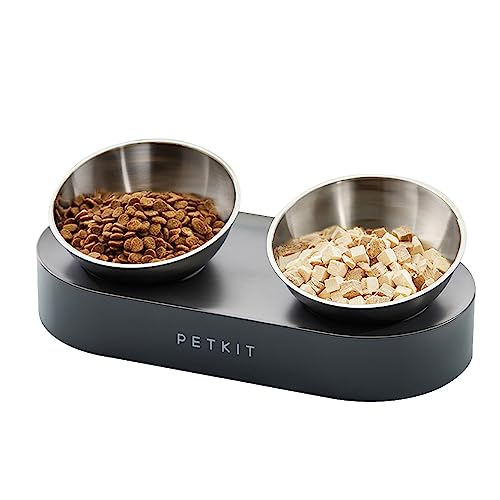 PETKIT Cat Bowls with Stand Tilted, 0 &15° Stainless Steel Elevated Cat Feeding Bowls for Cats and Small Dogs, Raised Cat Food and Water Bowls, Stress Free, Food Grade Material, Anti Slip None Spill - bowl set