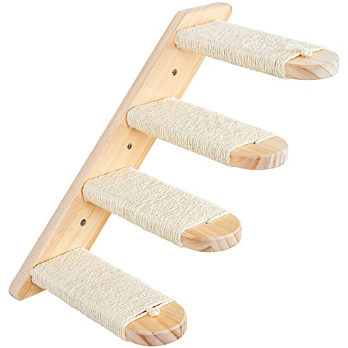 DaizySight Cat Wall Steps Shelves for Climbing, Wall Mounted Cat Stairs Ladder Furniture, Wooden Shelf with Scratching Sisal Rope - 13.8 Inches - cat wall stairs
