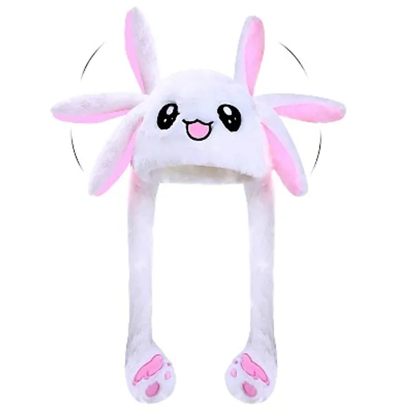 HODANG Rabbit Hat Ear Moving Jumping Hat Funny Bunny Plush Hat Cap for Women Girls, Cosplay Christmas Party Holiday Hat