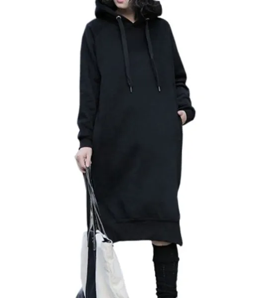 NUTEXROL Women's Thickening Long Fleece Sweatshirt String Hoodie Dress Pullover