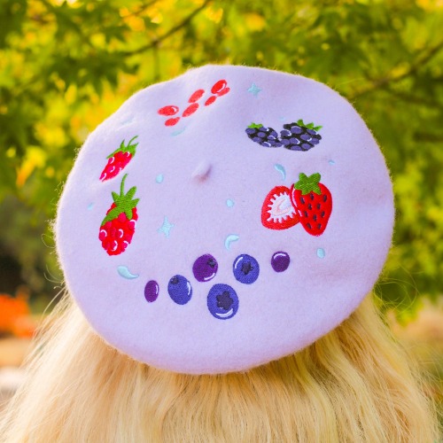 Berry Smoothie Embroidered Beret! *MADE TO ORDER* - No combs
