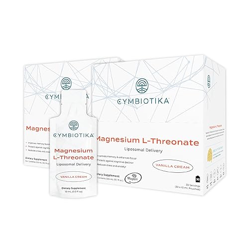 CYMBIOTIKA Magnesium Threonate for Enhanced Mental Clarity & Tranquility – Supports Cognitive Wellness, Daily Calm & Balanced Mood, Fast-Acting Formula with Travel 10 mL Pouches, 60 Servings, 2pck - 60
