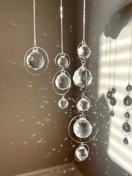 Luxury Silver Sun Catcher | Hanging Crystal Prism | Sun Window Hanger | Spiral Hoop | Aura Rainbow | Bridesmaid Gift | 20mm 30mm Suncatcher