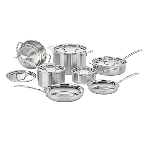 Cuisinart 12 Piece Cookware Set, MultiClad Pro Triple Ply, Silver, MCP-12N - 12-Piece