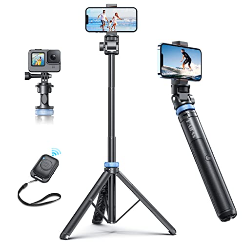 Kaiess 62" iPhone Tripod, Selfie Stick Tripod & Phone Tripod Stand with Remote, Cell Phone Tripod for iPhone, Extendable Travel Tripod Compatible with iPhone 14/13/12 Pro Max/Android/GoPro - Black