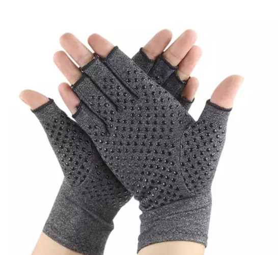 Grey Compression Gloves with grips - Large