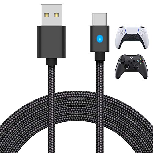10FT Charging Cable for PS5 DualSense Controller, for Xbox Series X/S, for Switch Pro Controller and Phone, MENEEA Fast Charger Cord Nylon Braided Type-C Ports Replacement with LED Indicator,Only charger