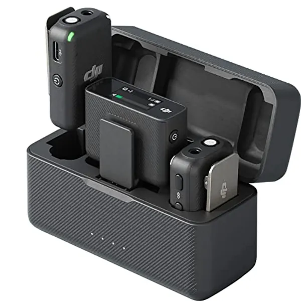 DJI Mic (2 TX + 1 RX + Charging Case), Wireless Lavalier Microphone, 250m (820 ft.) Range, 15-Hour Battery, Noise Cancellation, Wireless Microphone for PC, iPhone, Andriod, Record Interview, Vlogs