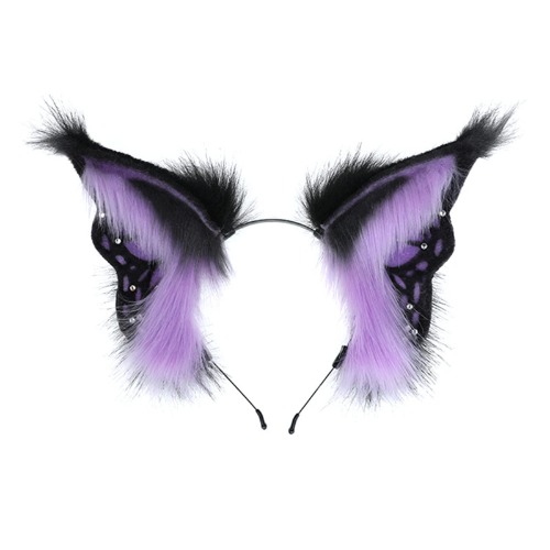 Fxaelian Cosplay Animal Purple Butterfly Fairy Fox Wolf Cat Dog Ears Headband Hairband Halloween Costume Party Headpiece Headwear Hair Accessories Fluffy Faux Fur