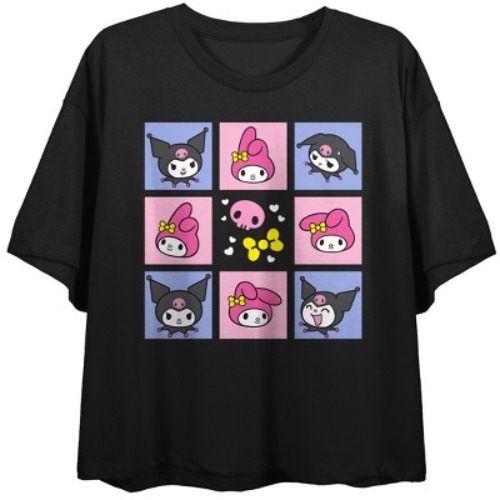 Hello Kitty & Friends My Melody & Kuromi Gird Crew Neck Short Sleeve Black Women's Crop Top