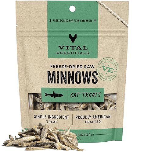Vital Essentials Freeze Dried Raw Cat Treats, Minnows Treats, 0.5 oz - Minnows - 0.5 Ounce (Pack of 1)